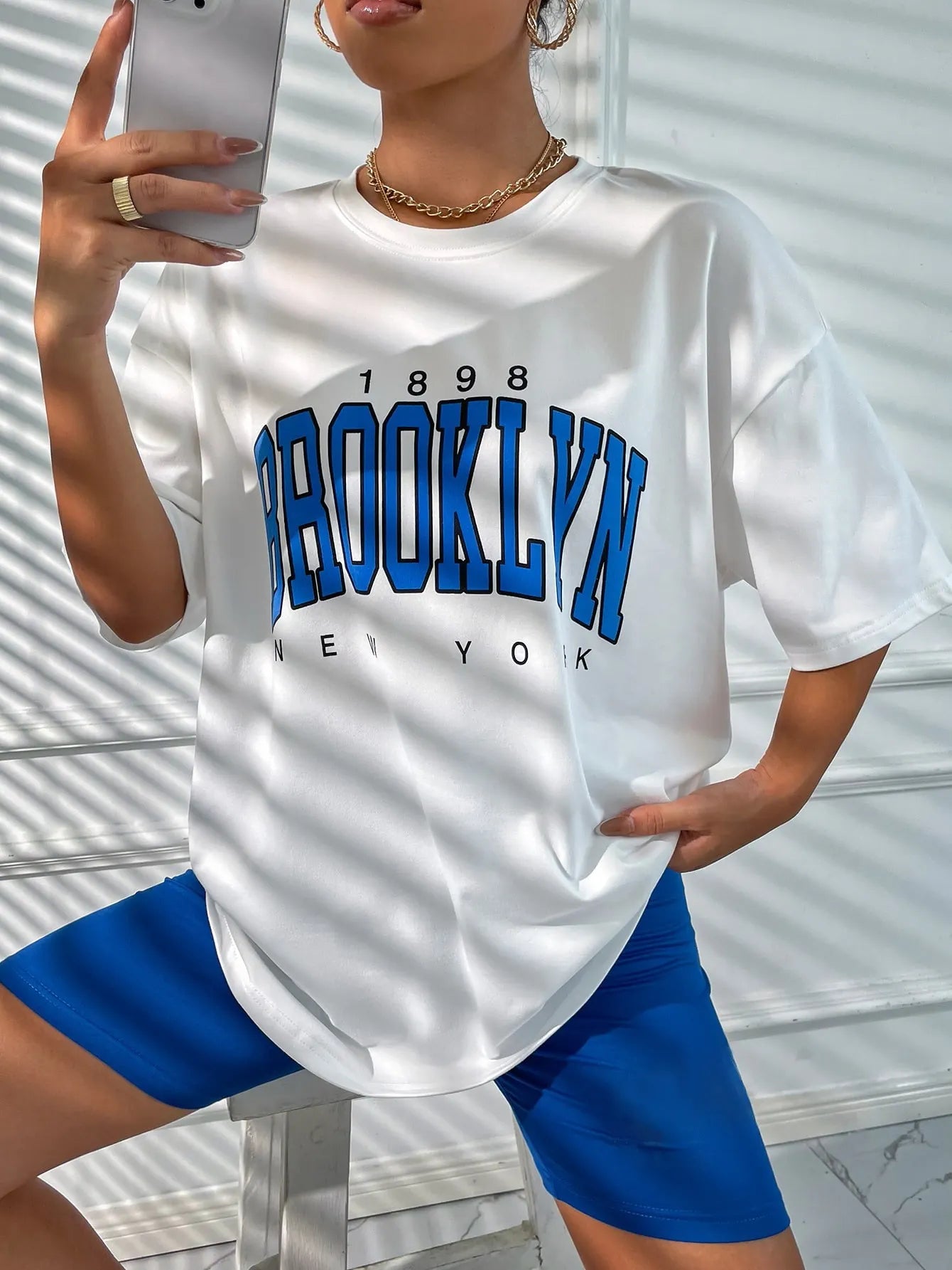 Men's Brooklyn Letter Print Loose Cotton Short Sleeve T-Shirt