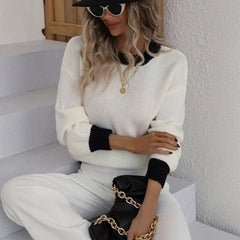 Crew Neck Contrast Color Knit Pullover Sweater