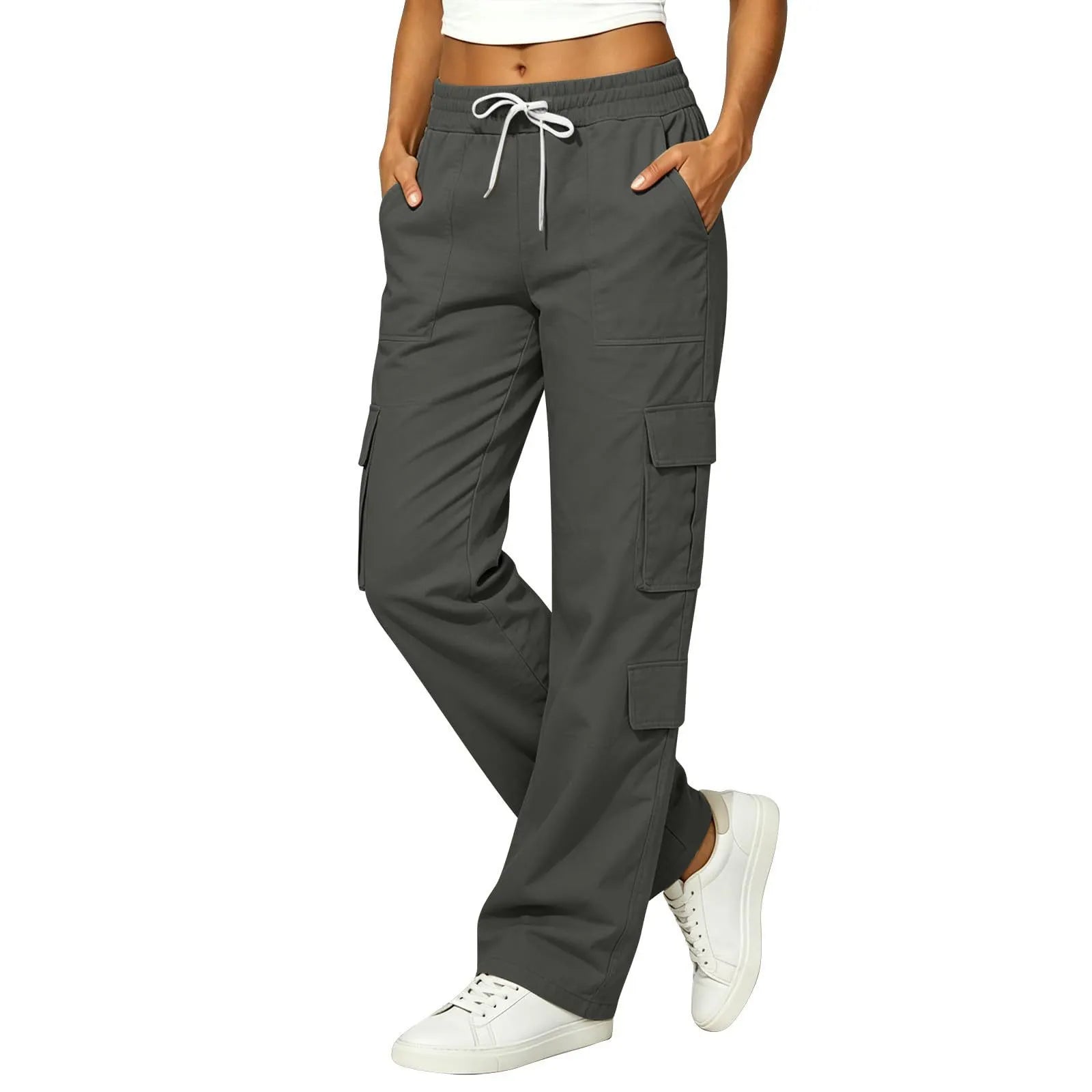 Mid Waist Straight Leg Cargo Pants