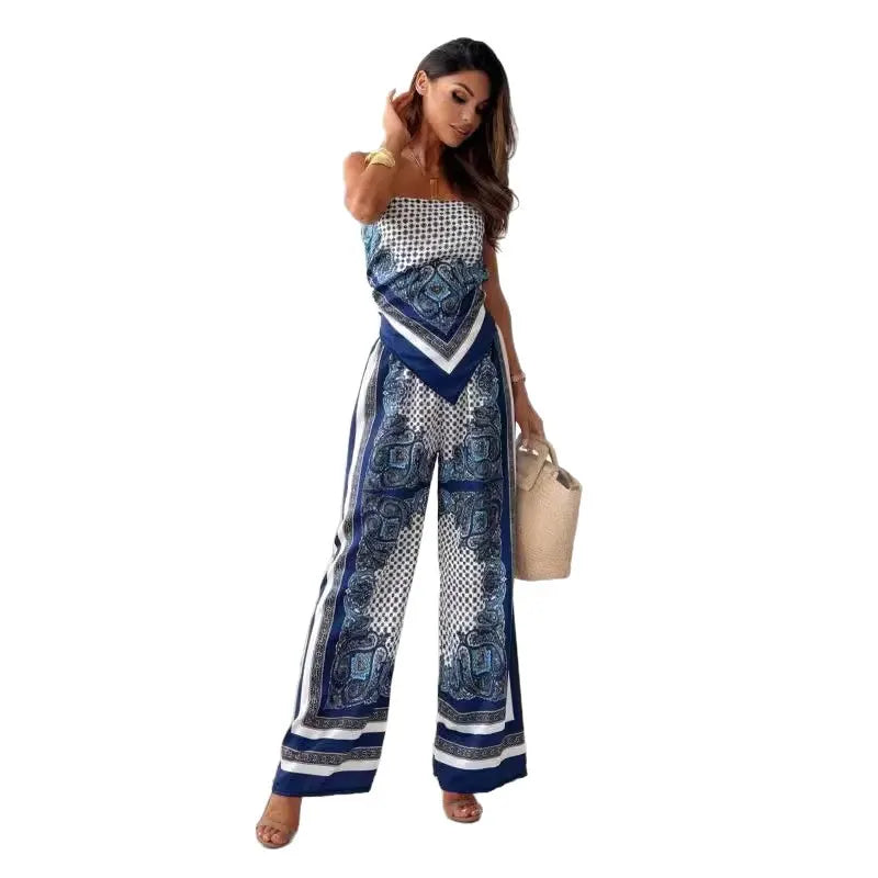Paisley Print Cami Top & Wide-Leg Pants Set