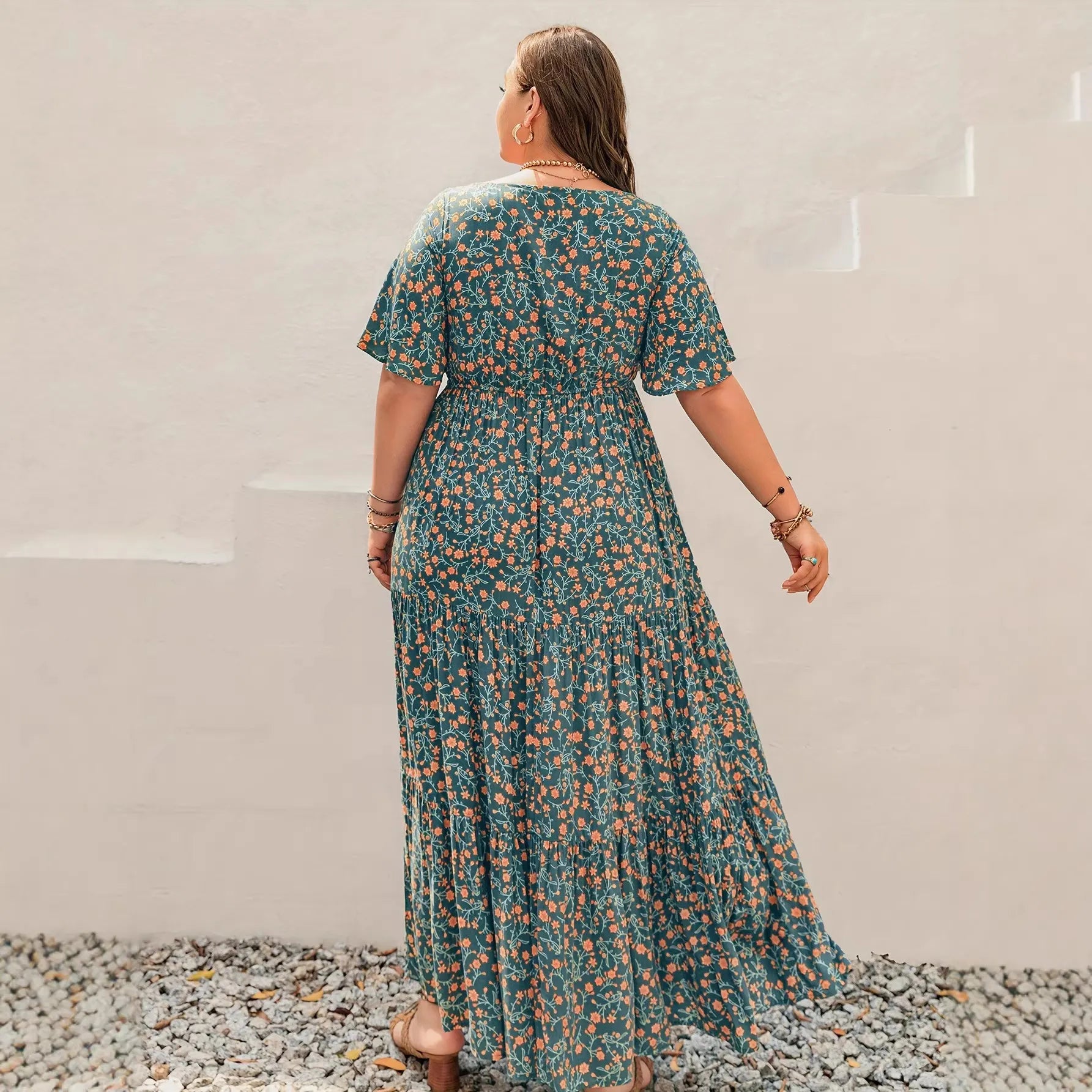 Plus Size Floral Print Maxi Dress