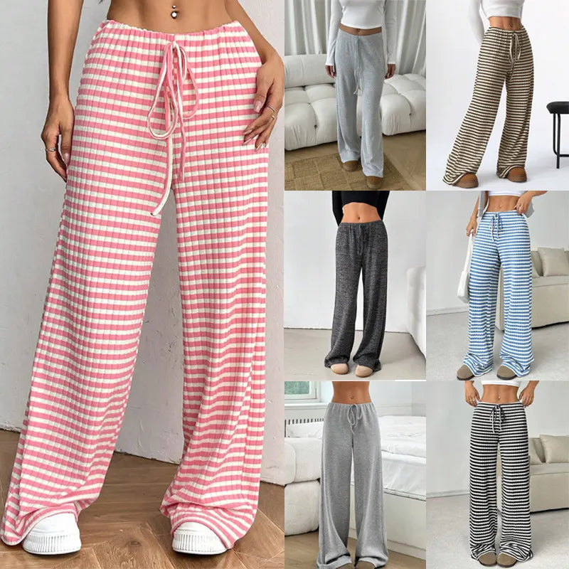 Striped Drawstring Waist Loose Straight Leg Casual Pants