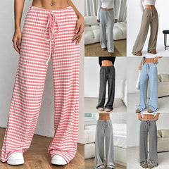 Striped Drawstring Waist Loose Straight Leg Casual Pants