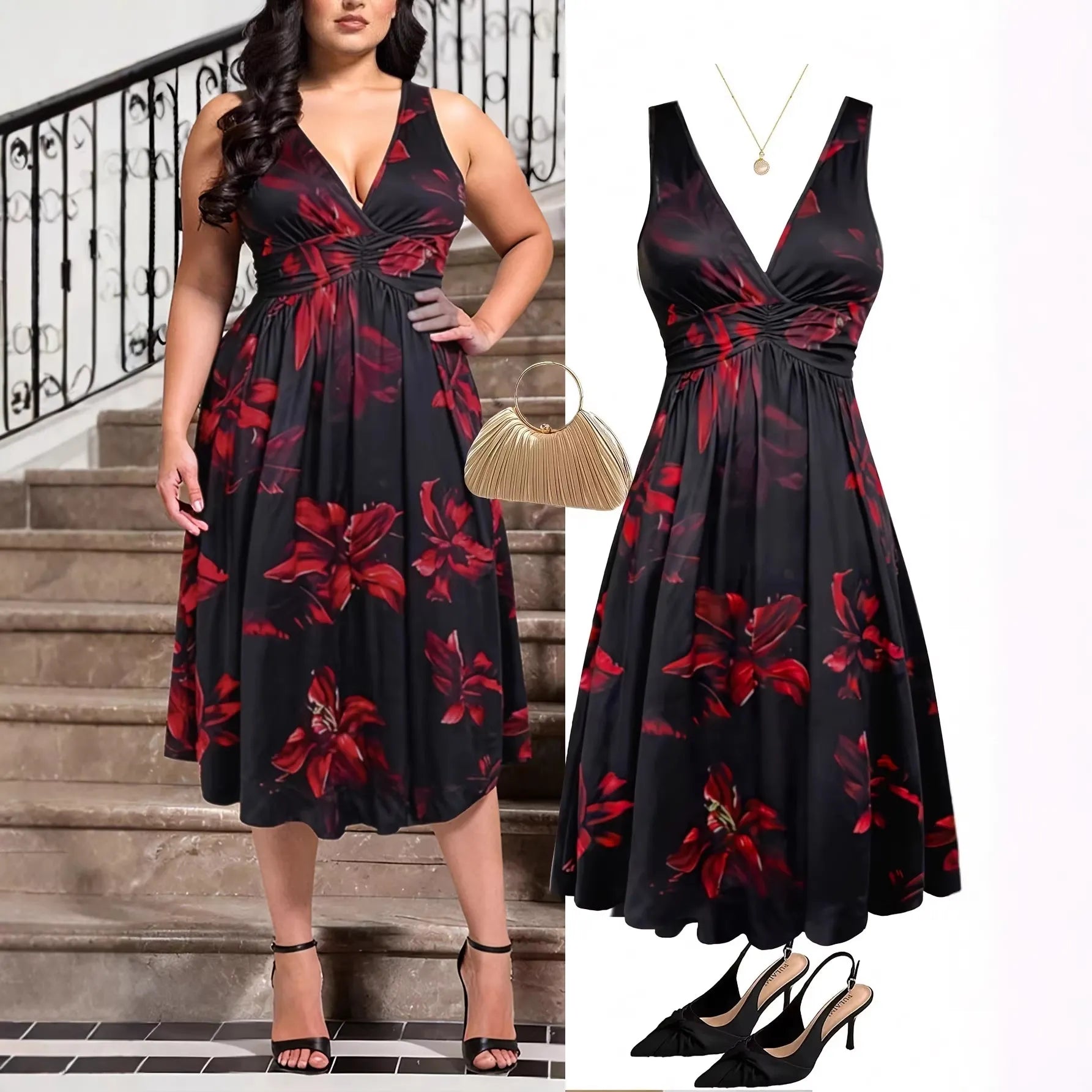 Leopard Print V-Neck Sleeveless High Waist A-Line Maxi Dress
