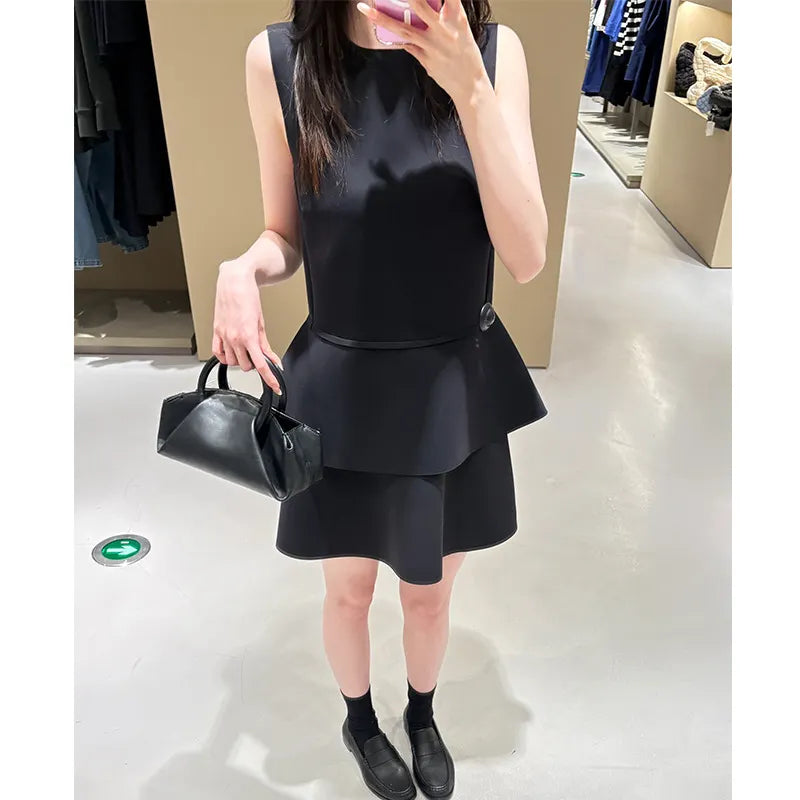 Solid Sleeveless Round Neck Peplum Top