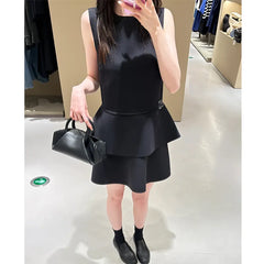 Solid Sleeveless Round Neck Peplum Top
