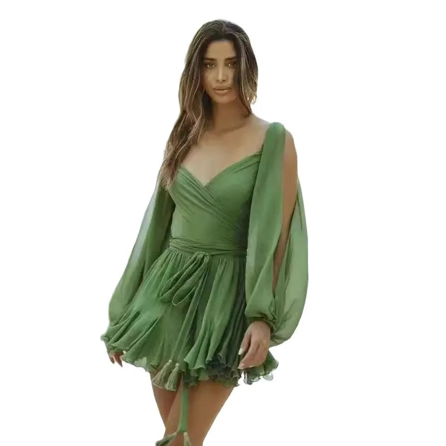 Mesh Wrap Mini Dress