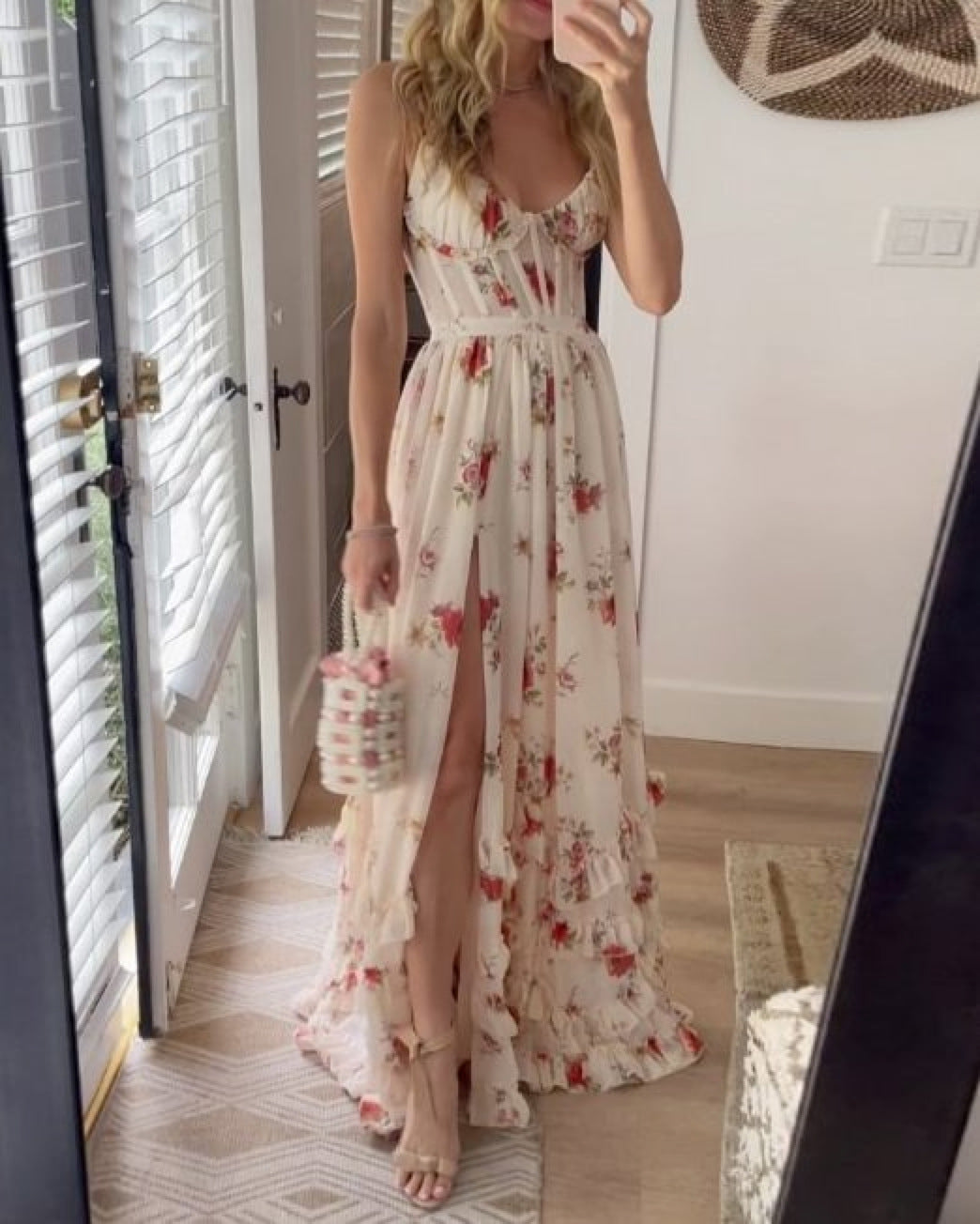 Floral Print Corset Style Sleeveless Maxi Dress
