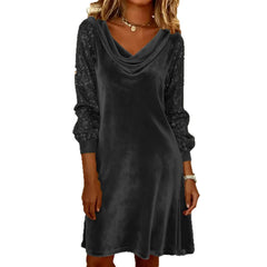 Golden Velvet Sequined-Sleeve Shift Dress