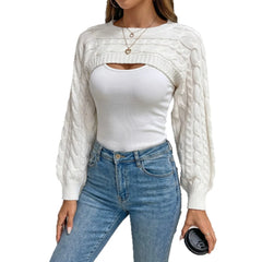 Trendy Cable Knit Bolero Top Long Sleeve Crewneck Cropped Knit Shrug Cover Up