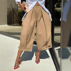 High Waist Front Pleated Cropped Wide Leg Pants
