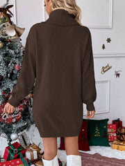 Turtleneck Reindeer Snowflake Christmas Knit Sweater Dress