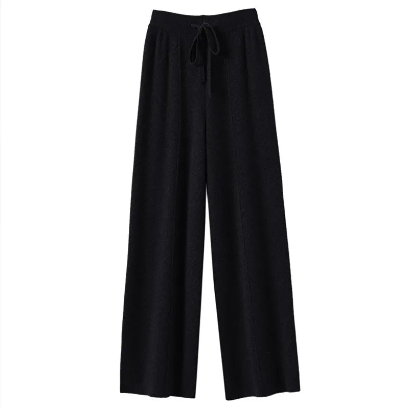 High‑Waist Knit Wide Leg Pants