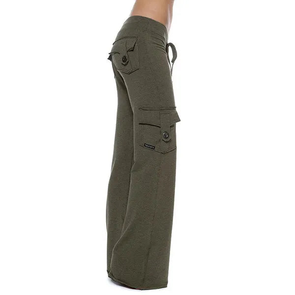 Cargo Flare Pants, High Waist Wide Leg Casual Trousers