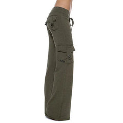 Cargo Flare Pants, High Waist Wide Leg Casual Trousers