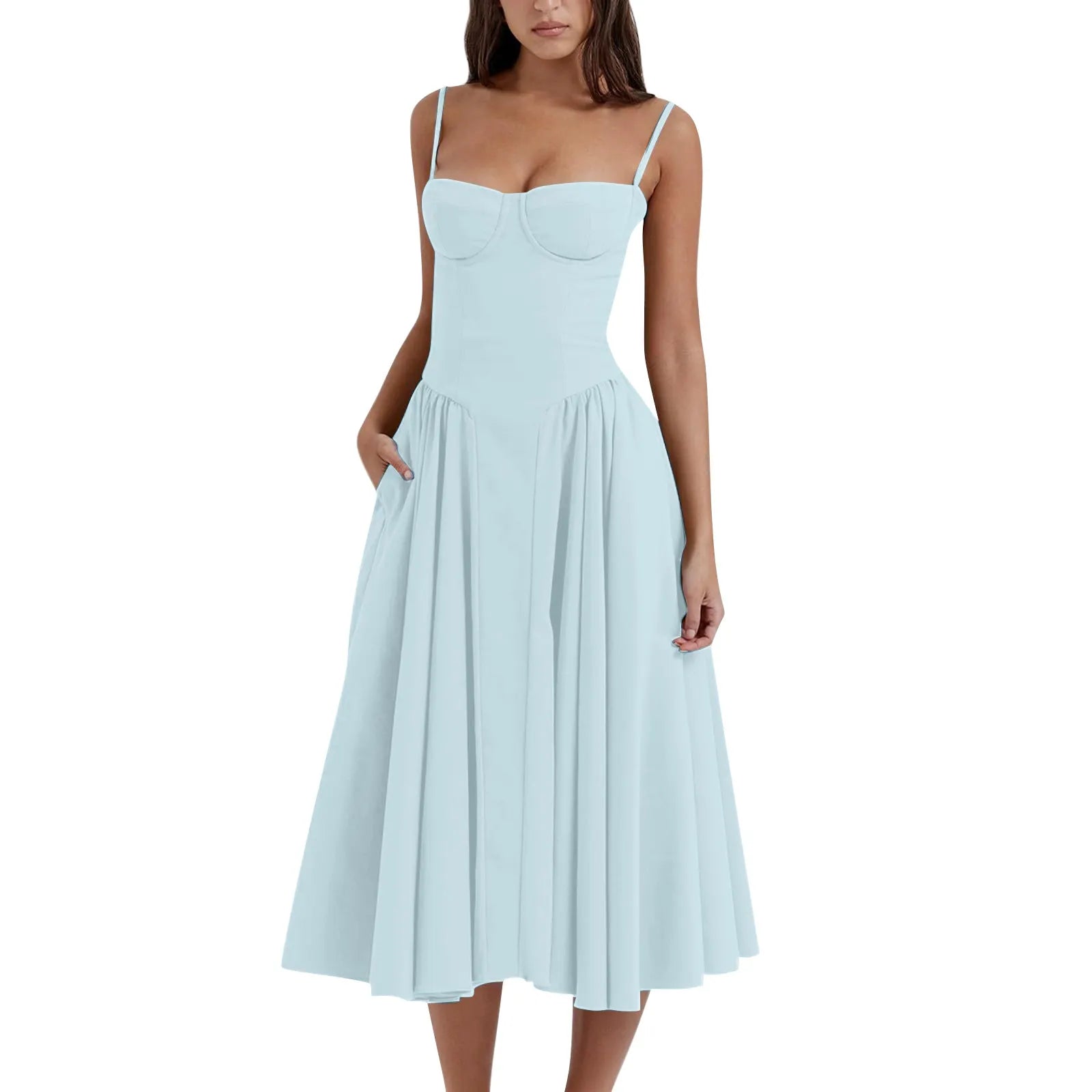 Light Yellow Strapless A-Line Midi Dress