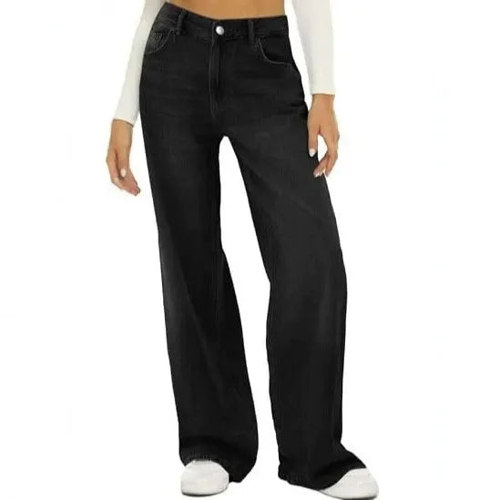 High‑Waist Washed Wide Leg Jeans
