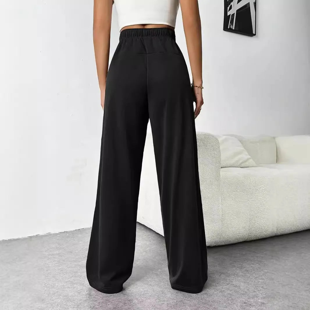 Elastic Drawstring High Waist Solid Wide Leg Sweatpants