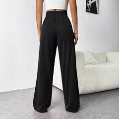 Elastic Drawstring High Waist Solid Wide Leg Sweatpants