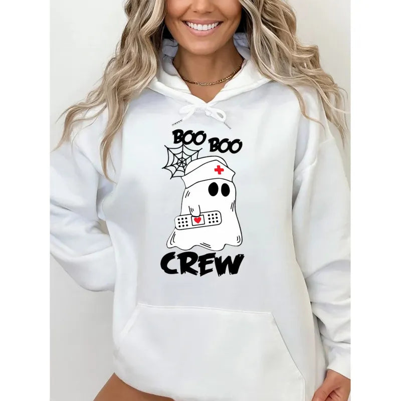 Halloween Nurse Ghost Print Hooded Sweatshirt