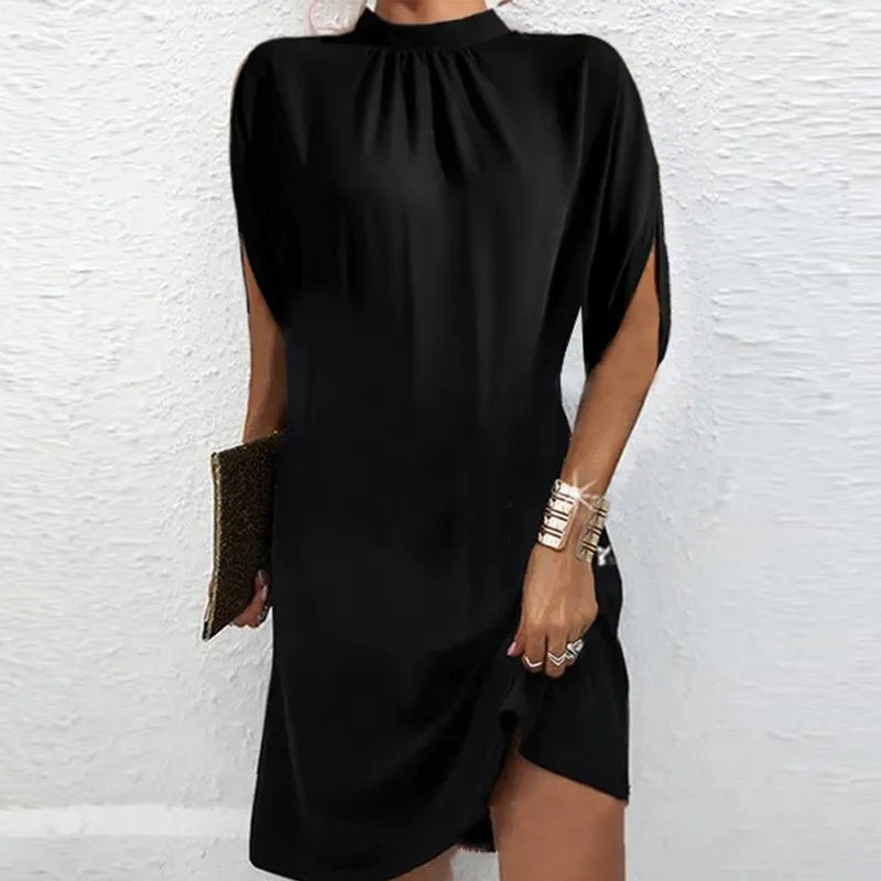 Floral Print High-Neck Batwing Sleeve Dress