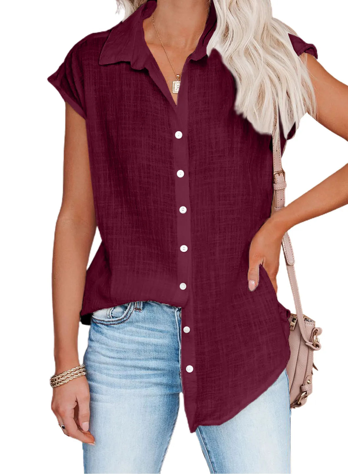 White Sleeveless Button Down Shirt, Loose Fit Linen Blend Blouse for Summer
