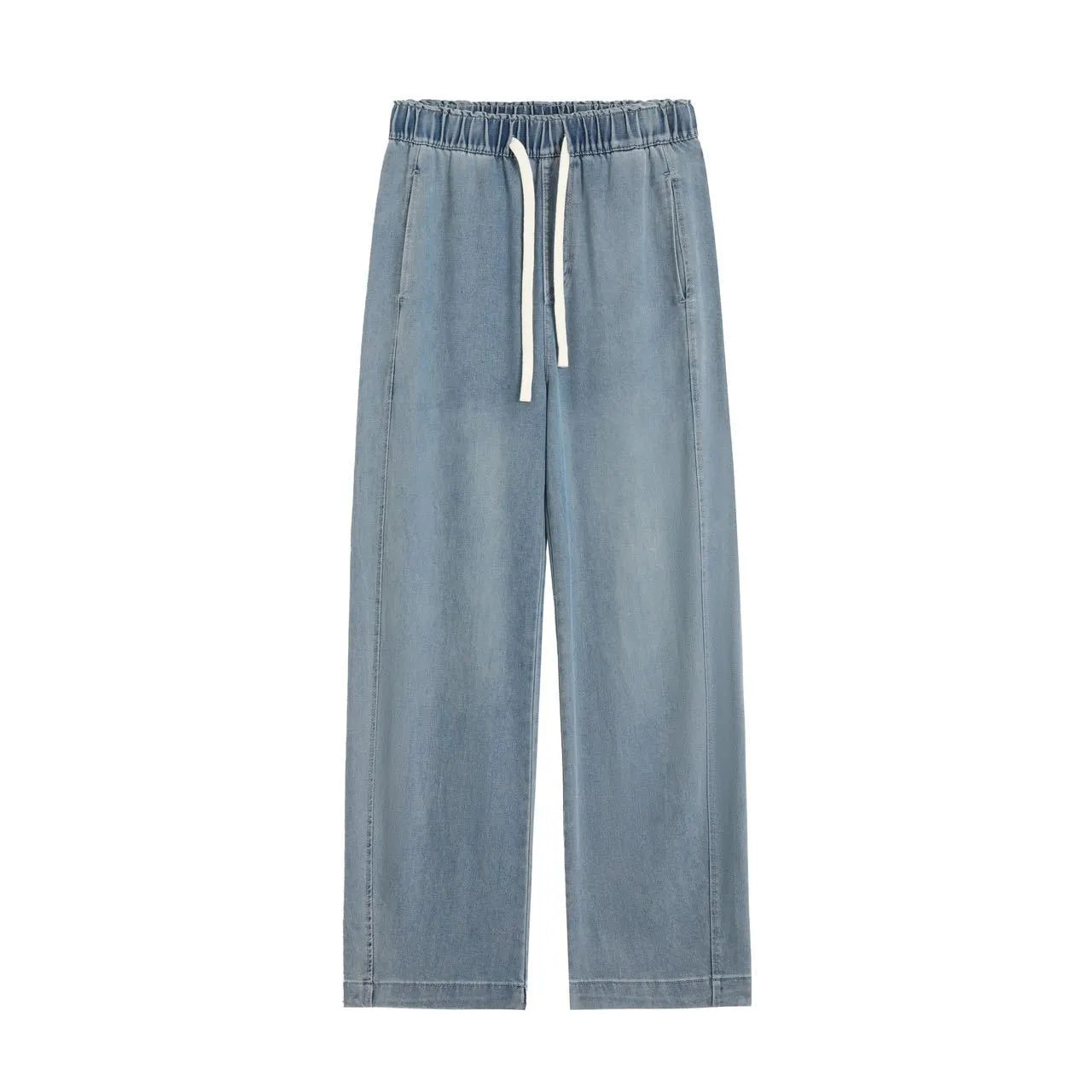 High Waist Drawstring Straight Leg Tencel Jeans
