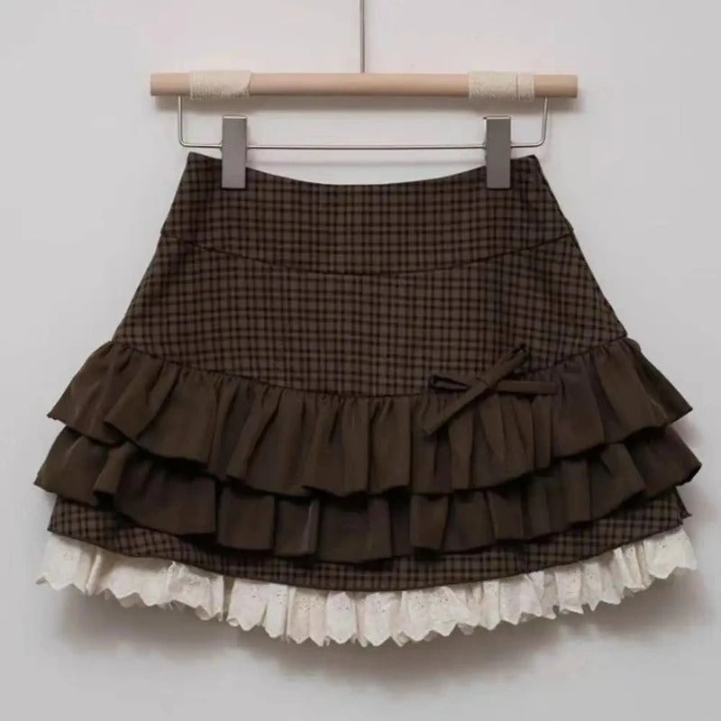 Plaid Tiered Ruffle Mini Skirt