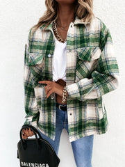 Fall Outfit Brown Check Shacket, Loose Fit Flannel Plaid Shirt Coat