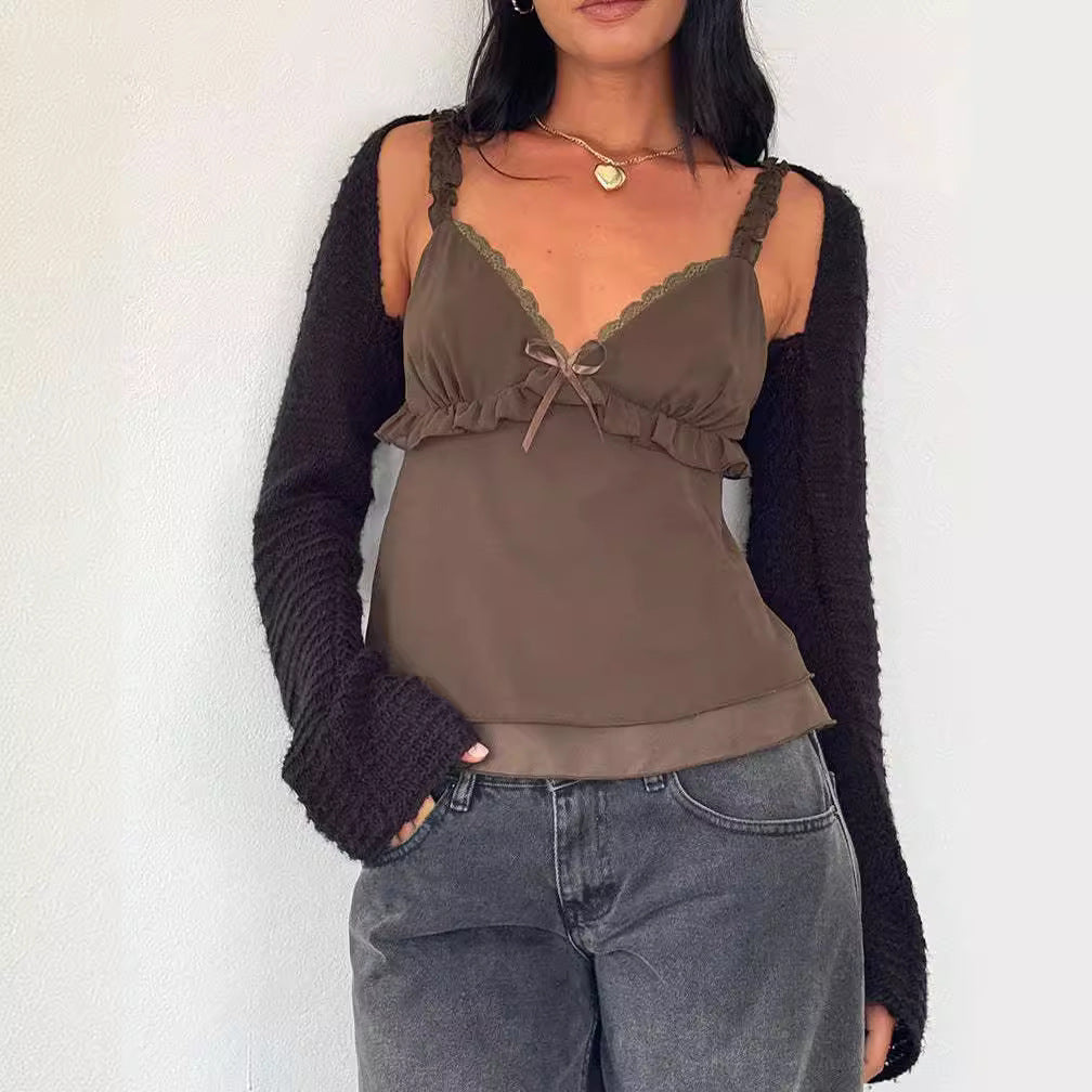 Lace Trim Bow Cami Top