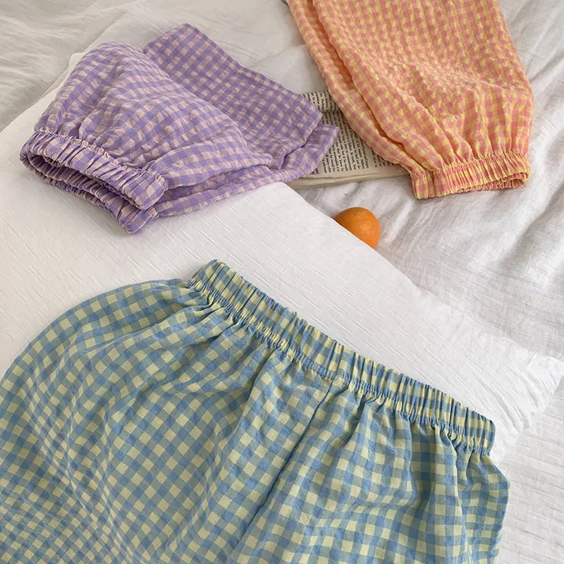Plaid Elastic Waist Wide Leg Pants