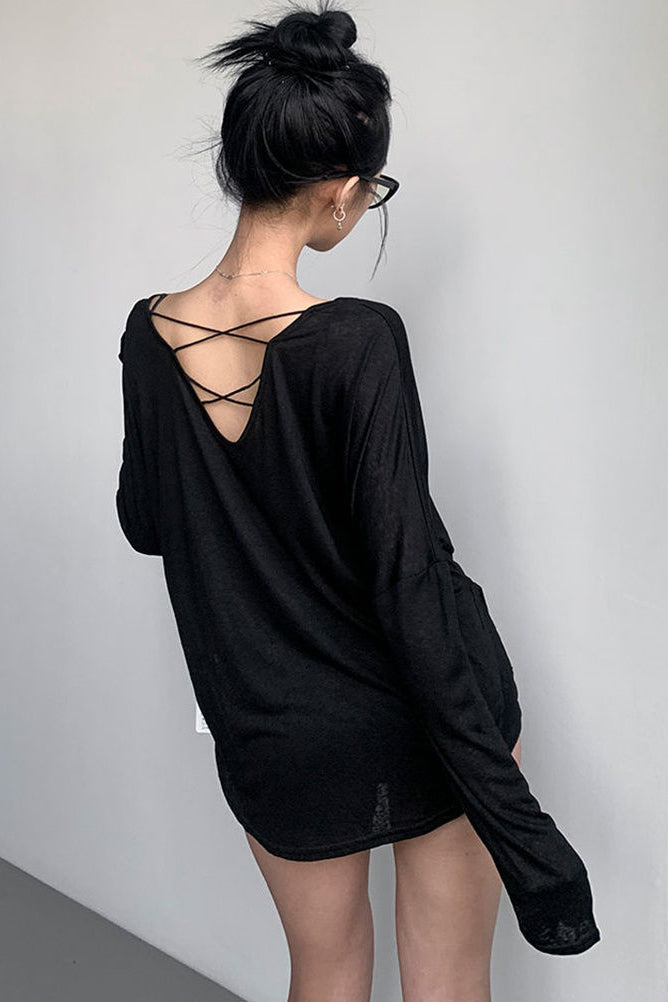 Casual Long Sleeve Slash Neck Top Tee