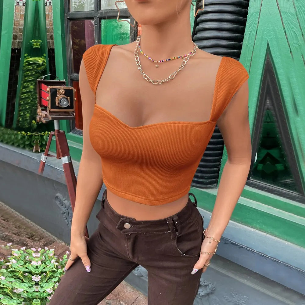 U Neck Racerback Ribbed Fitted Basic Tank Top