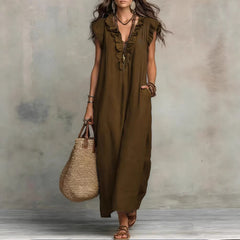 Ruffle-Trimmed Linen-Blend Maxi Dress