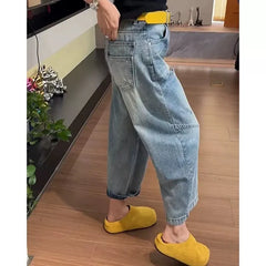 High Waist Ripped Nine Point Wide Leg Jeans