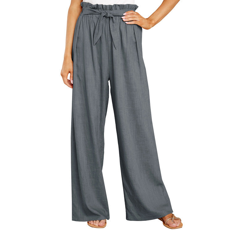 Light Blue Paperbag Waist Wide Leg Pants