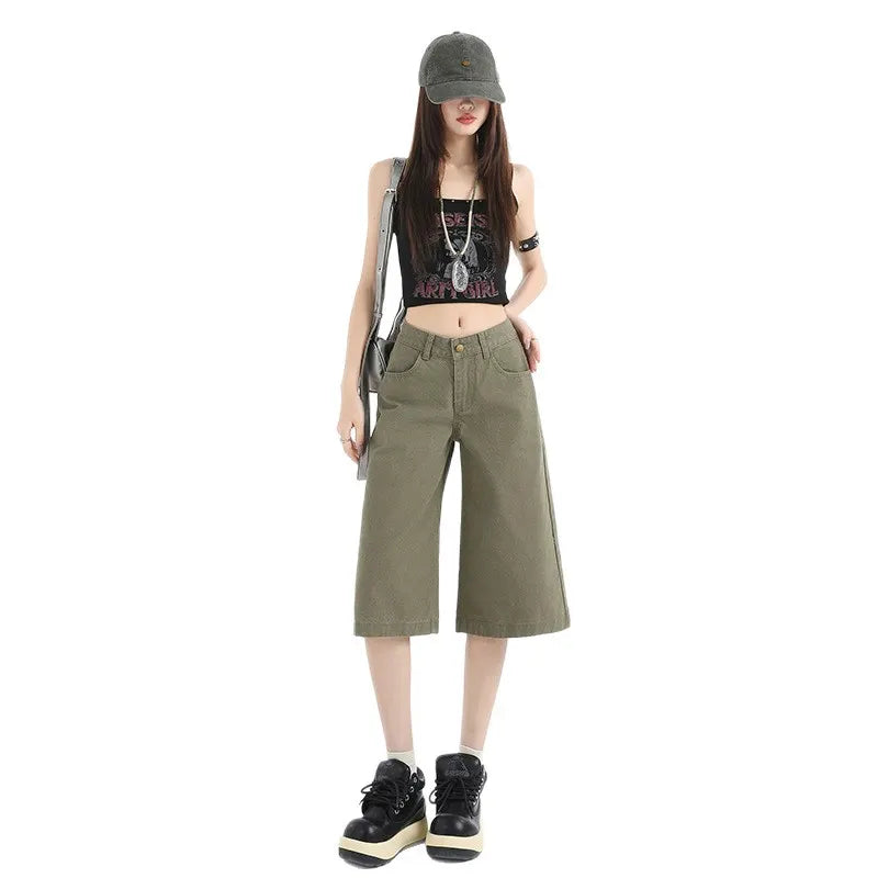 High Waist Straight Cropped Denim Pants