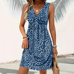 Leopard Print Sleeveless V-Neck Dress