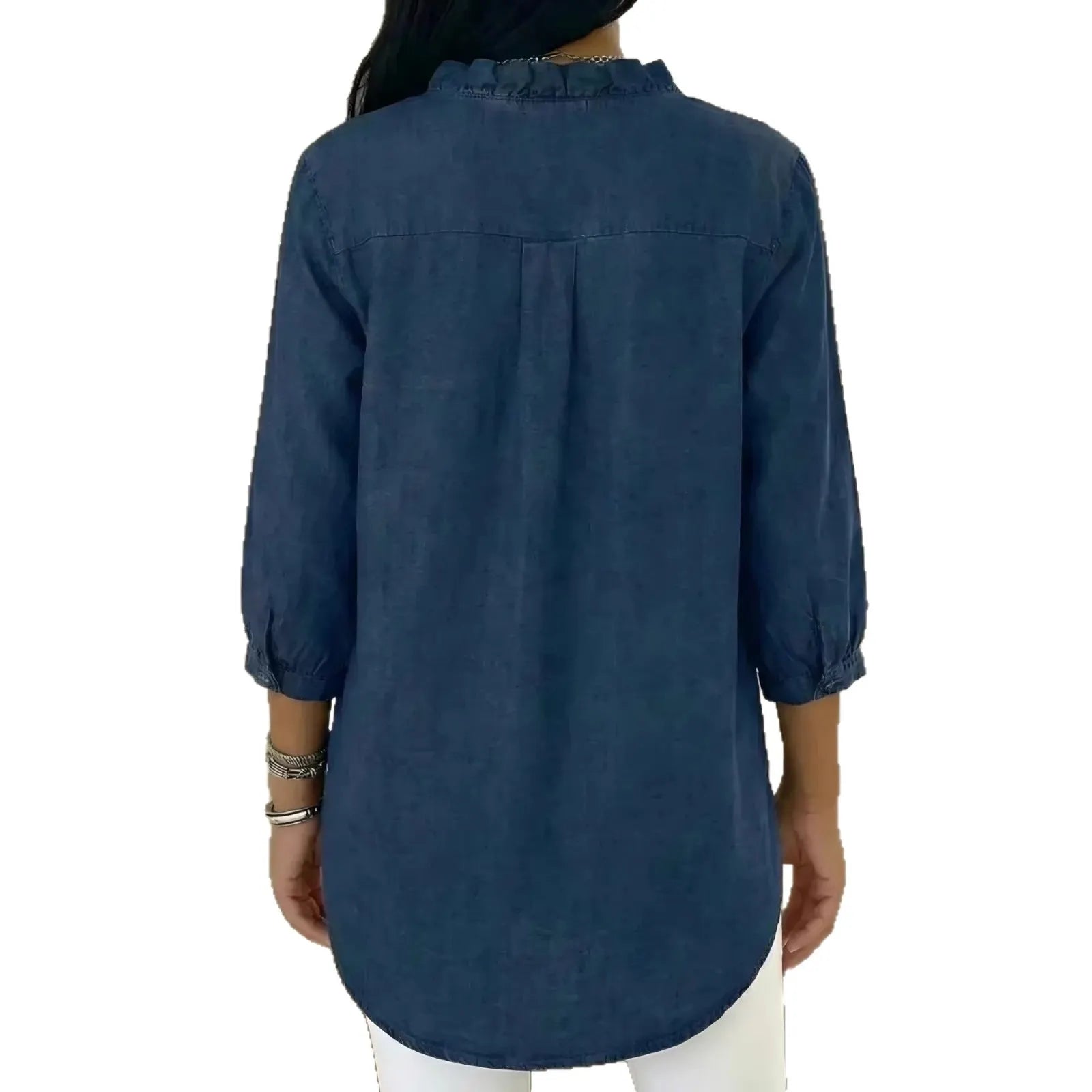 Ruffled V-Neck Three-Quarter Sleeve Blouse