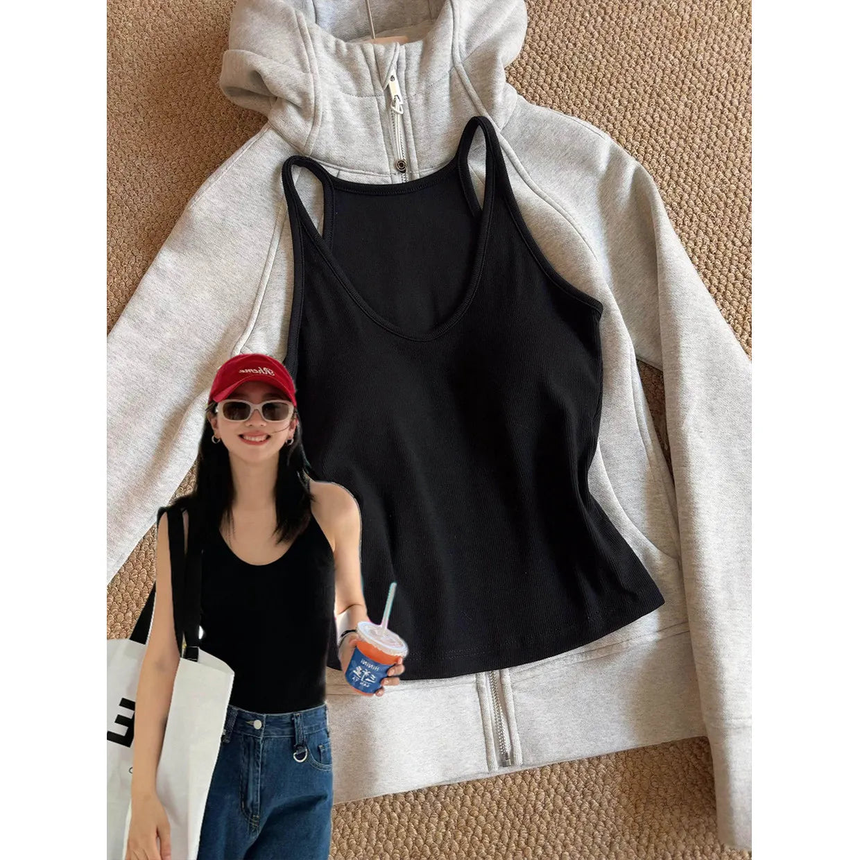 Basic U Neck Spaghetti Strap Ribbed Casual Cami Top