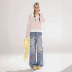 High Waist Star Patch Wide Leg Long Jeans