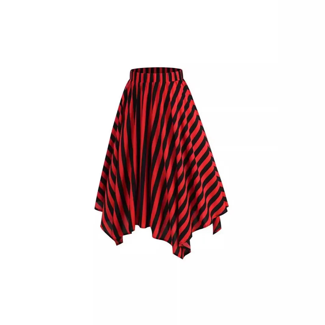 Halloween Red Black Diagonal Stripe Irregular Asymmetrical Midi Skirt