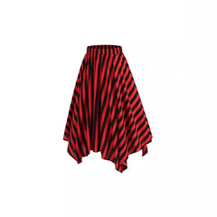 Halloween Red Black Diagonal Stripe Irregular Asymmetrical Midi Skirt