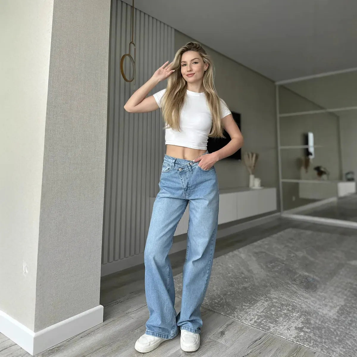 High Waist Light Blue Wide Leg Jeans