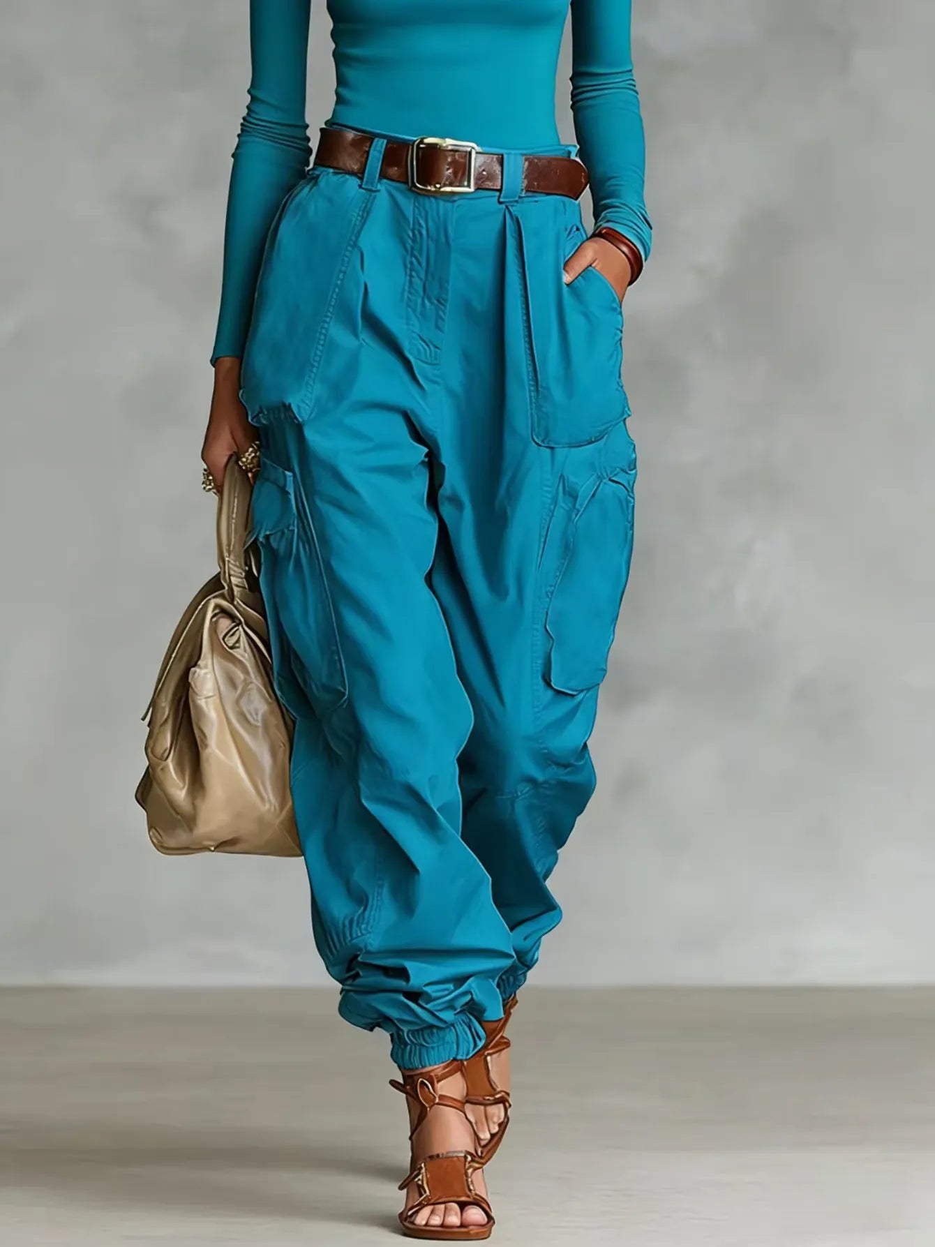 High Waist Multi Pocket Cargo Jogger Pants