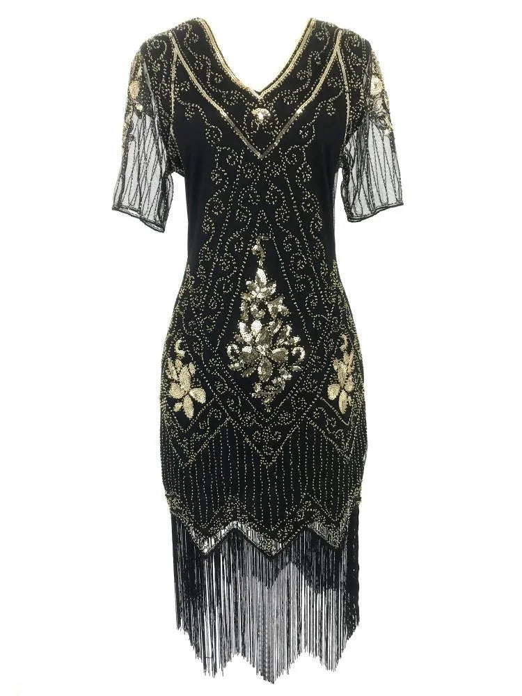 New Year Party Dress 1920s Gatsby Vintage Beaded Fringe Flapper Midi Dress