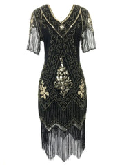 New Year Party Dress 1920s Gatsby Vintage Beaded Fringe Flapper Midi Dress
