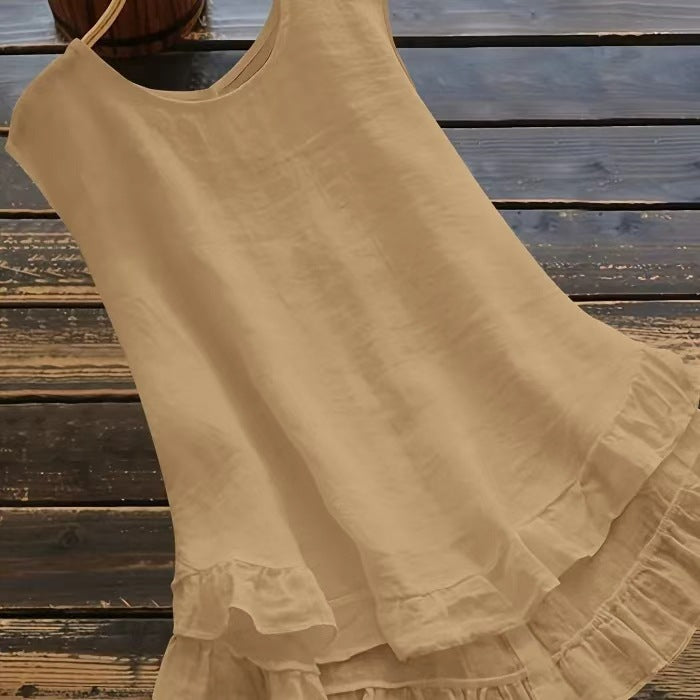White Sleeveless Ruffled Hem Top