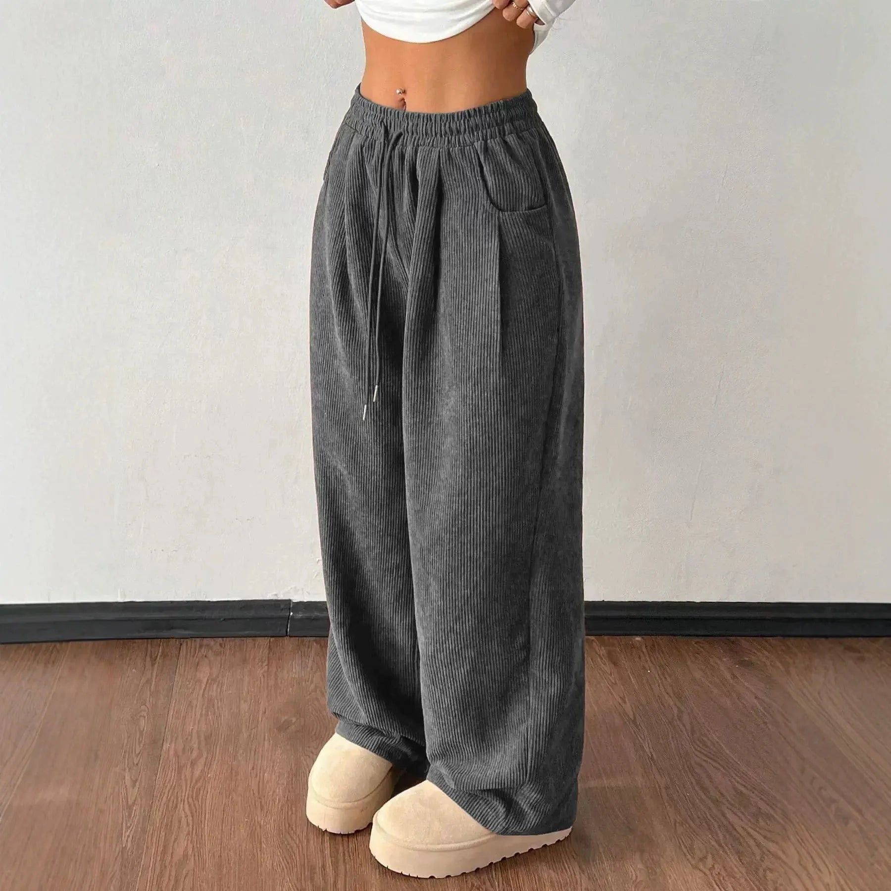 Drawstring Waist Straight Leg Casual Pants