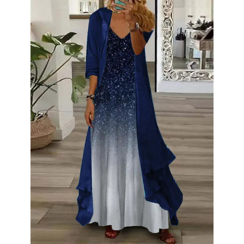 Printed V Neck Cami Long Dress